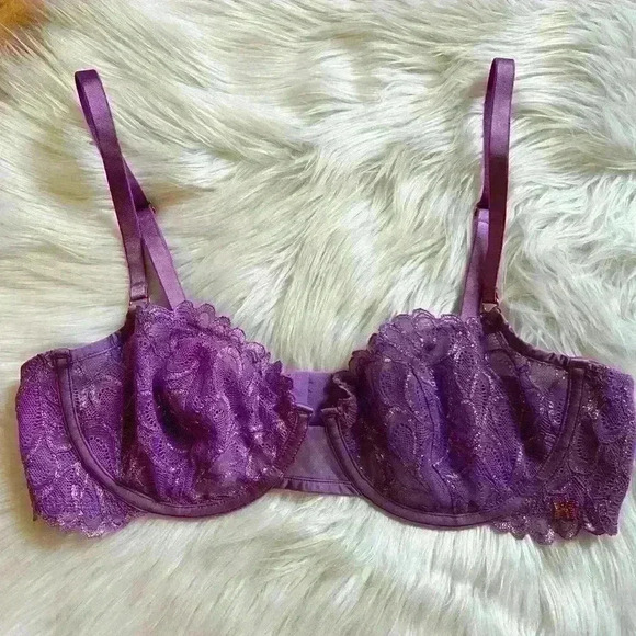 Savage x Fenty Unlined Lace Demi Bra 38C Purple - Picture 5 of 6